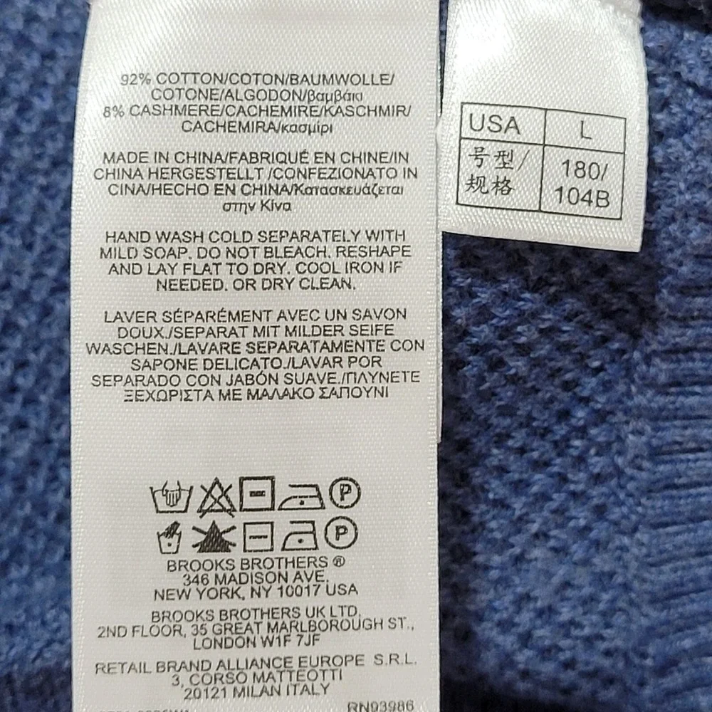 Brooks Brothers V-Neck Sweater Vest Adult Large Blue Cotton Cashmere Blend Mens‎